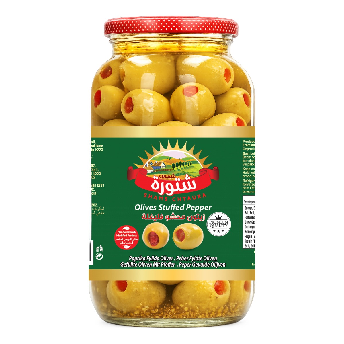 Gröna oliver fyllda paprika